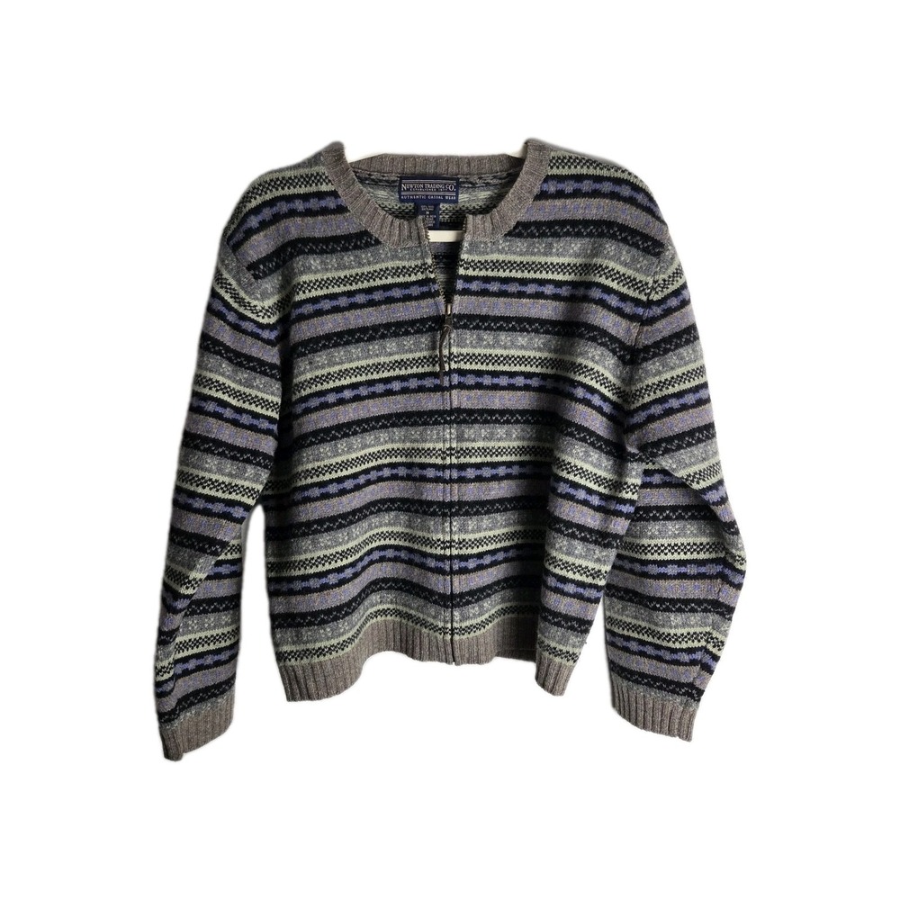 Newton Trading Co‎ 100% Shetland Wood Full Zip Striped Sweater Scotland Size Med